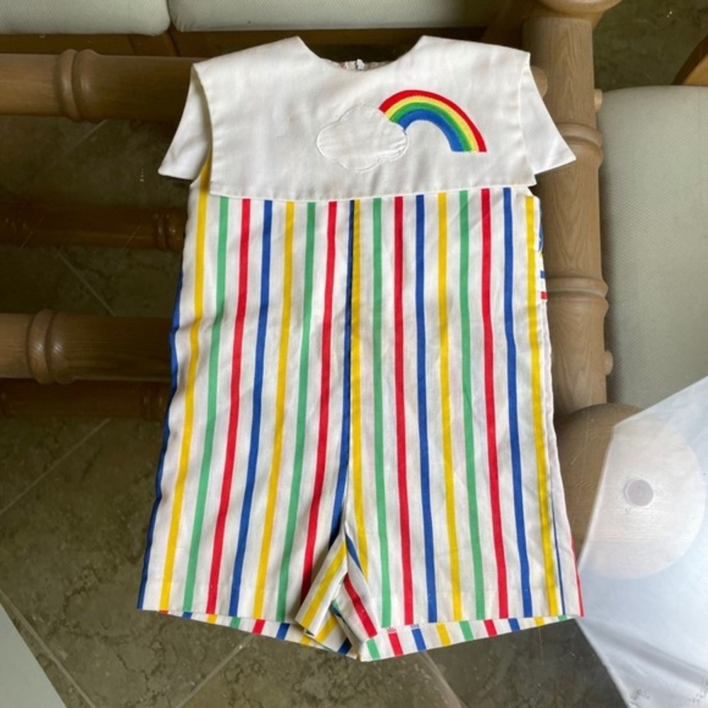 Funtasia Too Rainbow Romper Striped‎ Pockets Vintage Colorful Kids 3T